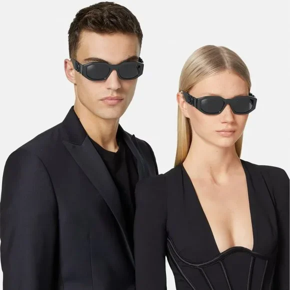 Versace Men Sunglasses Black Grey Rectangle VE4361 Medusa Biggie 536087 NEW